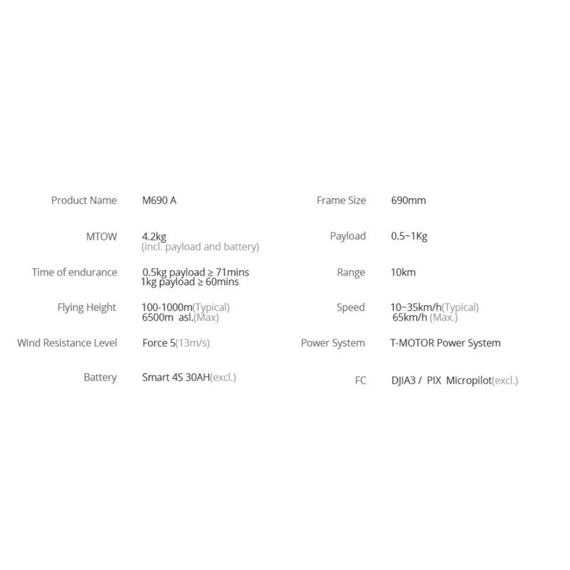 T Drones - T Motor M690A Quadrocopter 1kg Payload